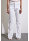 Yüksek Bel İspanyol Paça Jean Beyaz