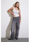 Yüksek Bel Kesik Paça Wide Leg Jean Antirasit