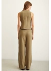 Yüksek Bel Keten Pantolon Haki