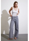 Yüksek Bel Wide Leg Jean Füme