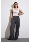 Yüksel Bel Geniş Paça Jean Füme