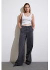 Yüksel Bel Geniş Paça Jean Füme