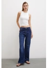 Yüksel Bel Wide Leg Jean Lacivert