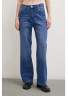 Yüksel Bel Wide Leg Jean Mavi