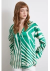 Zebra Desen V Yaka Gömlek Yeşil