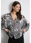 Zebra Desen V Yaka Saten Gömlek Siyah