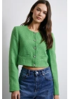 Cep Detaylı Düğmeli Tüvit Ceket Fıstık Yeşili