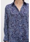 Şal Desenli Saten Gömlek Lacivert