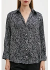 Şal Desenli Saten Gömlek Siyah