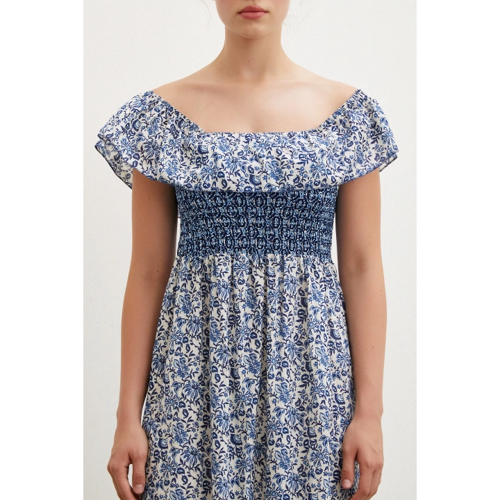 Bel Gipeli Maxi Elbise Mavi