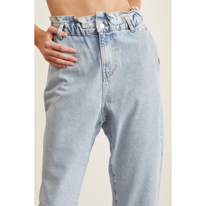 Beli Lastikli Mom Jean Buz Mavisi