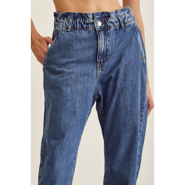 Beli Lastikli Mom Jean Mavi