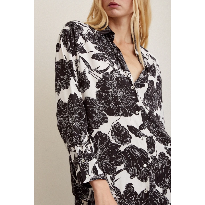 Desenli Viskon Gömlek Siyah