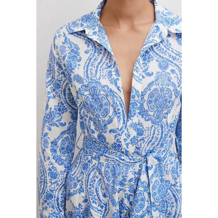 Godeli Desenli Elbise Mavi