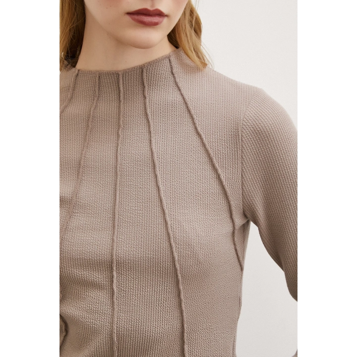 Önü Dikişli Bluz Vizon