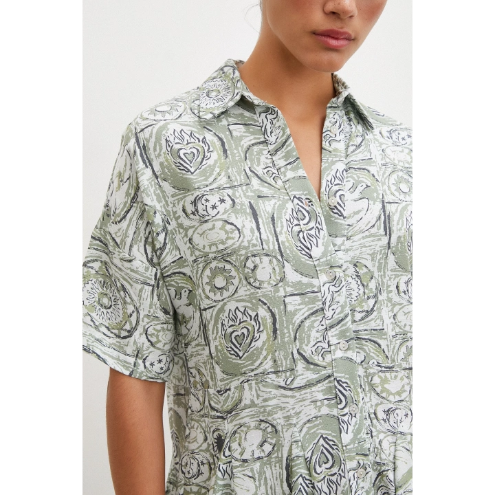 Önü Düğmeli Midi Boy Elbise Haki