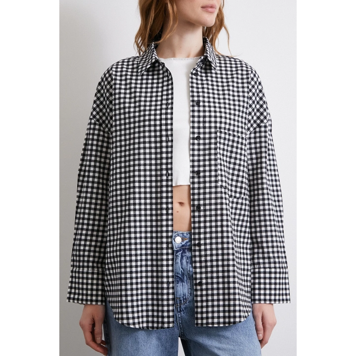 Pamuklu Ekose Gömlek Siyah