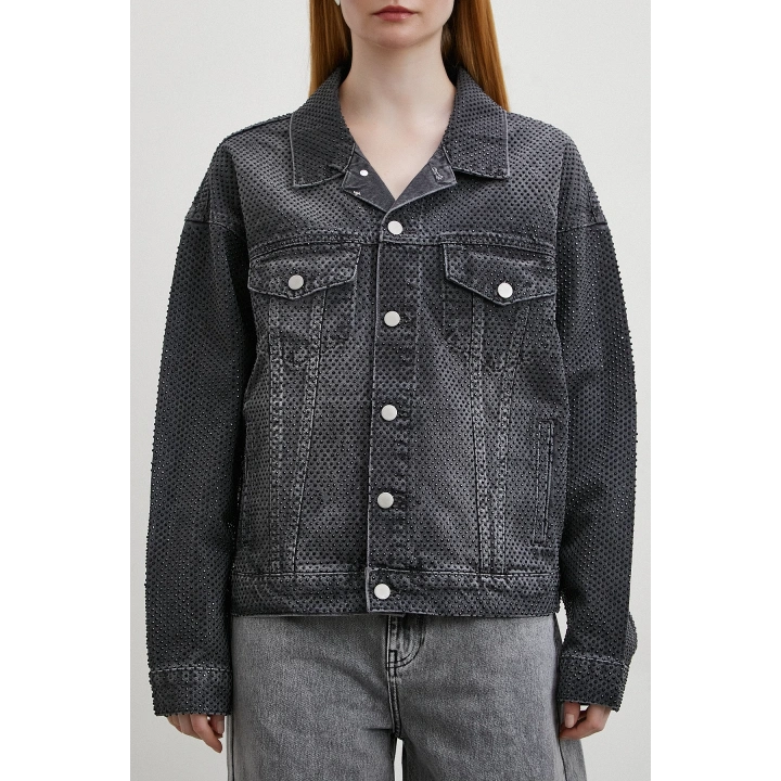 Taş İşlemeli Kot Ceket Antirasit