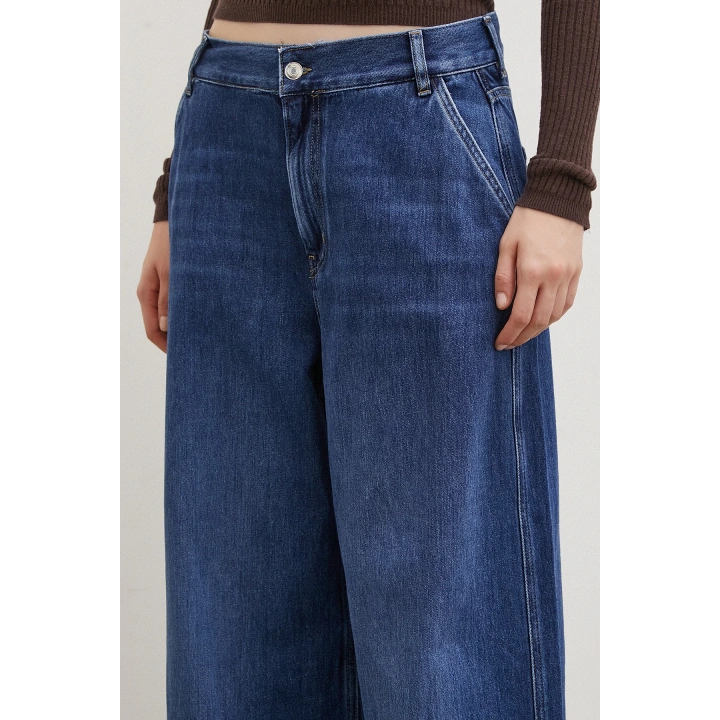 Yüksek Bel Geniş Paça Jean Mavi