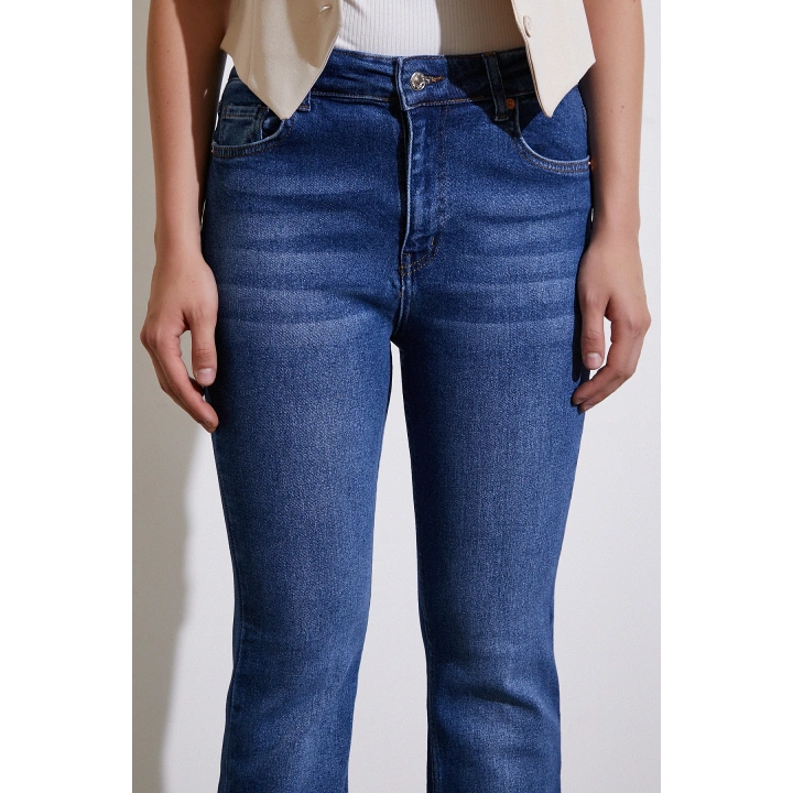 Yüksek Bel İspanyol Paça Jean Lacivert