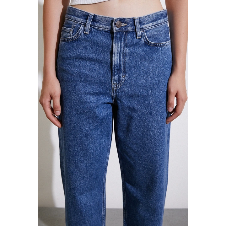 Yüksek Bel Mom Jean Mavi