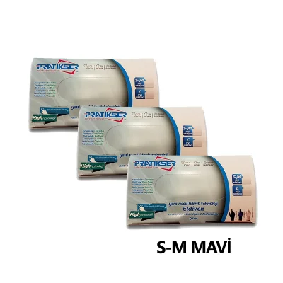 Pratikser Disposable Gloves - 100Pcs/Box - Small/Medium - Blue - 3 S.Boxes