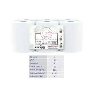 PÇT - İçten Çekmeli Hareketli Havlu - 2Ply - 4 Kg/6 Rulo