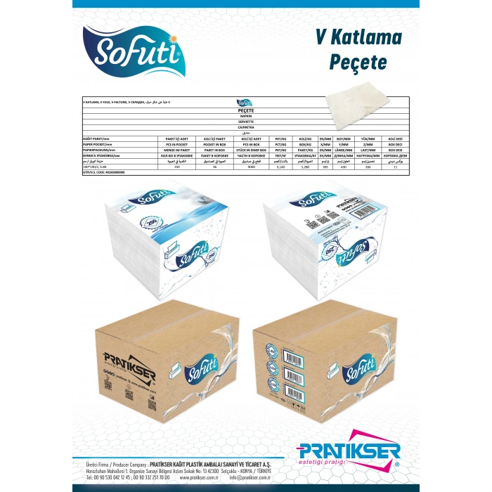 SOFUTI Horeca Peçete - 100x190mm - 250Ad/Paket - Koli