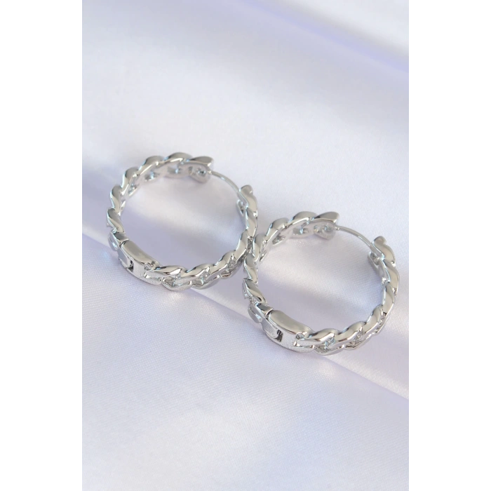 Pirinç Gümüş Renk Zincir Model Halka Küpe