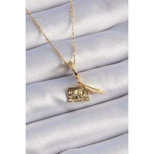 316L Çelik Gold Renk Kalp Detay Mektup Figür Charm Model Kadın Kolye