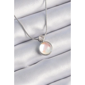 316L Çelik Gümüş Renk Beyaz Sedefli Vintage Model Kadın Kolye