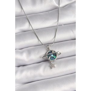 316L Çelik Gümüş Renk Zincir Zirkon Taşlı Gezegen Model Kadın Kolye