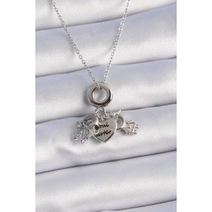 316L Çelik Gümüş Renk Zirkon Taş Detay Çocuk Figür Charm Model Kadın Kolye