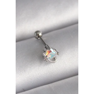 316L Çelik Gümüş Renk Zirkon Taşlı Kalp Tragus Piercing