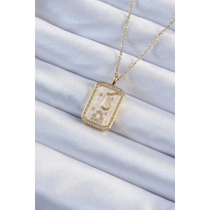 316L Çelik Zincir Altın Renk Zirkon Taşlı Çerçeveli Tarot Kolye