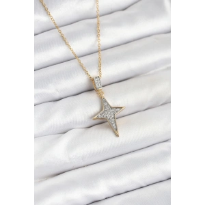 316L Çelik Zincir Gold Renk Kutup Yıldızı Model Zirkon Taşlı Kadın Kolye