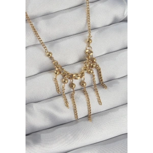 316L Çelik Zincir Gold Renk Topçuk Detay Sallantılı Zincir Kolye