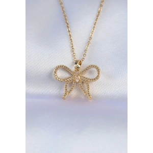 316L Çelik Zincir Gold Renk Zirkon Taşlı Fiyonk Kolye