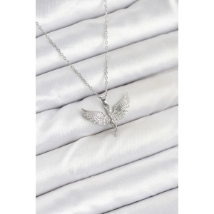 316L Çelik Zincir Gümüş Renk Melek Model Kadın Kolye