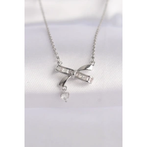 316L Çelik Zincir Gümüş Renk Zirkon Taşlı Kalp Detay Fiyonk Kolye