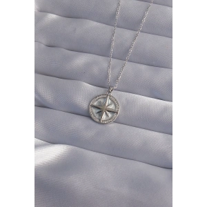 316L Çelik Zincir Gümüş Renk Zirkon Taşlı Kutup Yıldızı Kolye