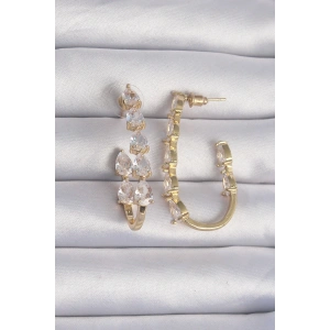 Pirinç Gold Renk Damla Zirkon Taş Tasarımlı Küpe