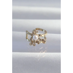 Pirinç Gold Renk İncili Ahtapot Earcuff Küpe