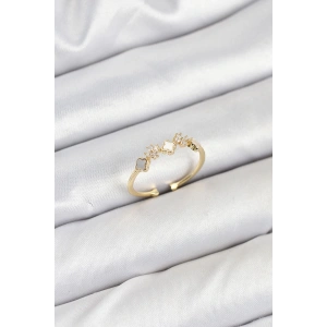 Pirinç Gold Renk Minimal Yonca Detaylı Kadın Yüzük