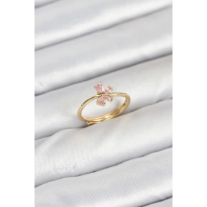 Pirinç Gold Renk Pembe Kelebek Kadın Yüzük