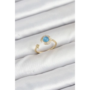 Pirinç Gold Renk Zirkon Taşlı Ay Yıldız Kadın Yüzük