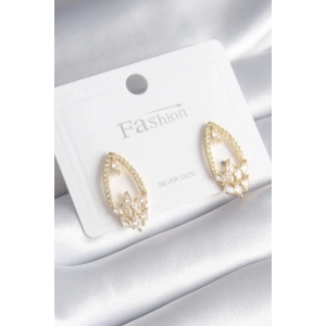 Pirinç Gold Renk Zirkon Taşlı Kadın Küpe