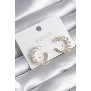 Pirinç Gold Renk Zirkon Taşlı Kadın Küpe