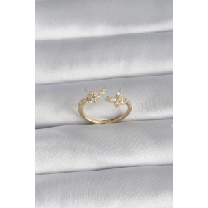 Pirinç Gold Renk Zirkon Taşlı Kelebek Model Kadın Yüzük