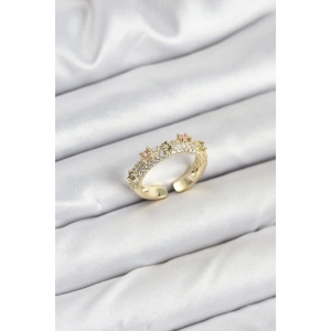 Pirinç Gold Renk Zirkon Taşlı Vintage Kadın Yüzük